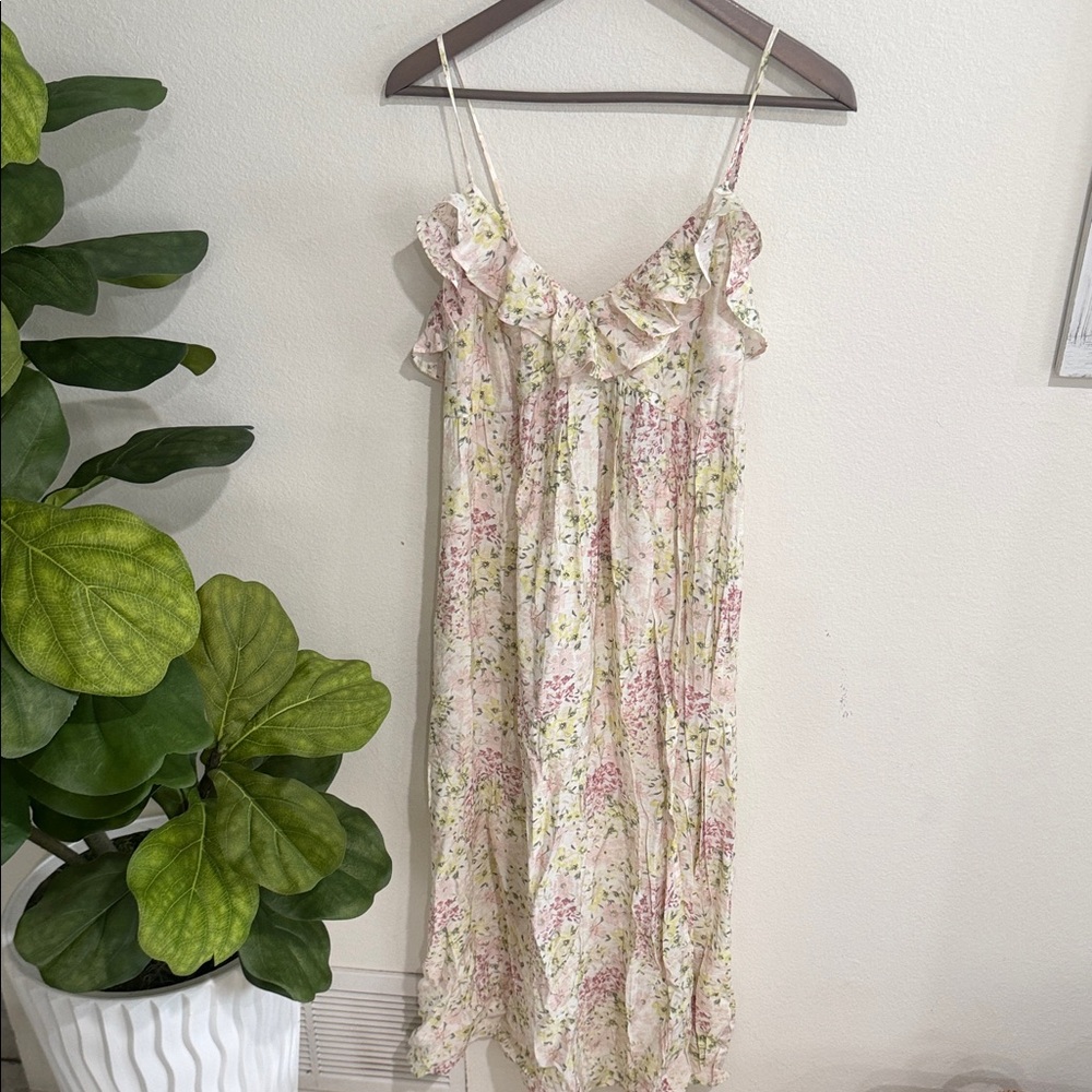 Floral Ruffle Slip Dress - Pink & Cream